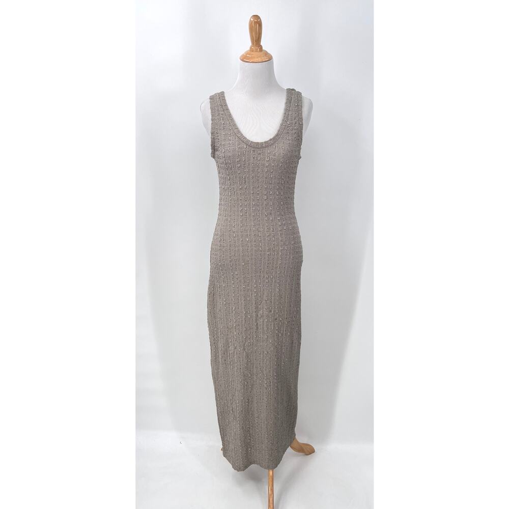 ENZA COSTA Puckered Knit Tank Dress Womens Small Limestone Maxi Stretch NEW